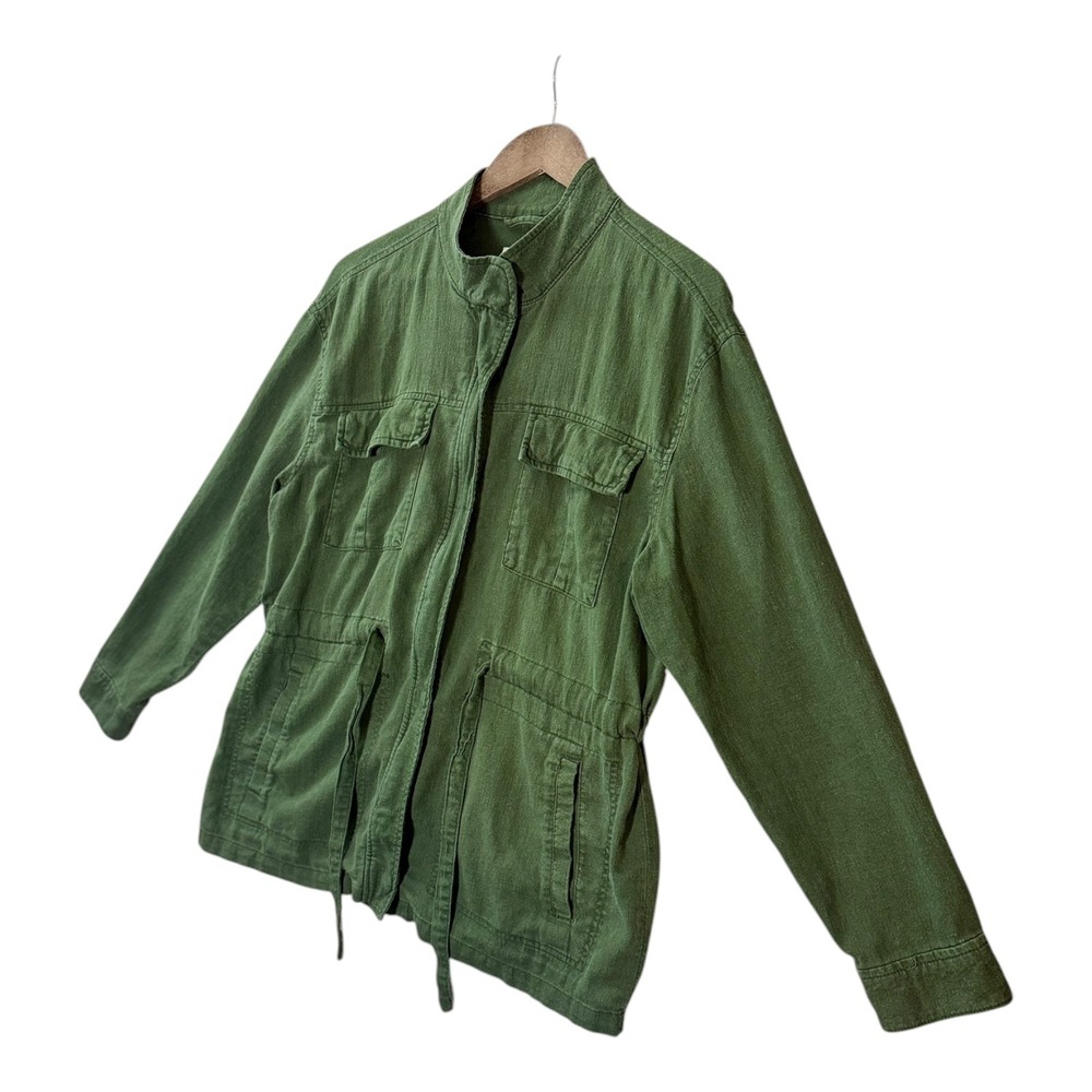 Old Navy Womens Utility Field Jacket L Green Linen Blend Layering Lightweight - Picture 5 of 8